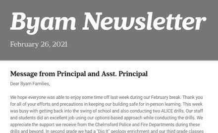 Chelmsford Public Schools Byam School Newsletter 2-27-21