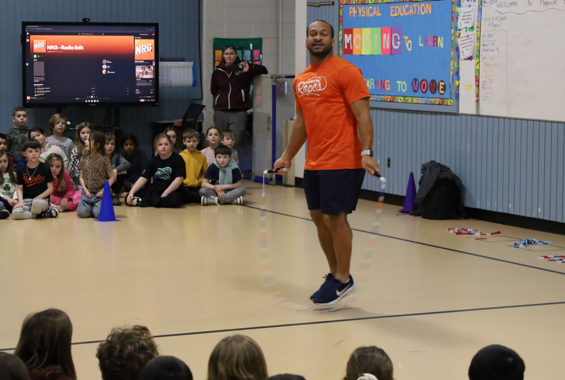 Nick Woodard of Learnin’ the Ropes brought his energetic jump rope enrichment program to Byam Elementary School in Chelmsford on Wednesday, Feb. 5.