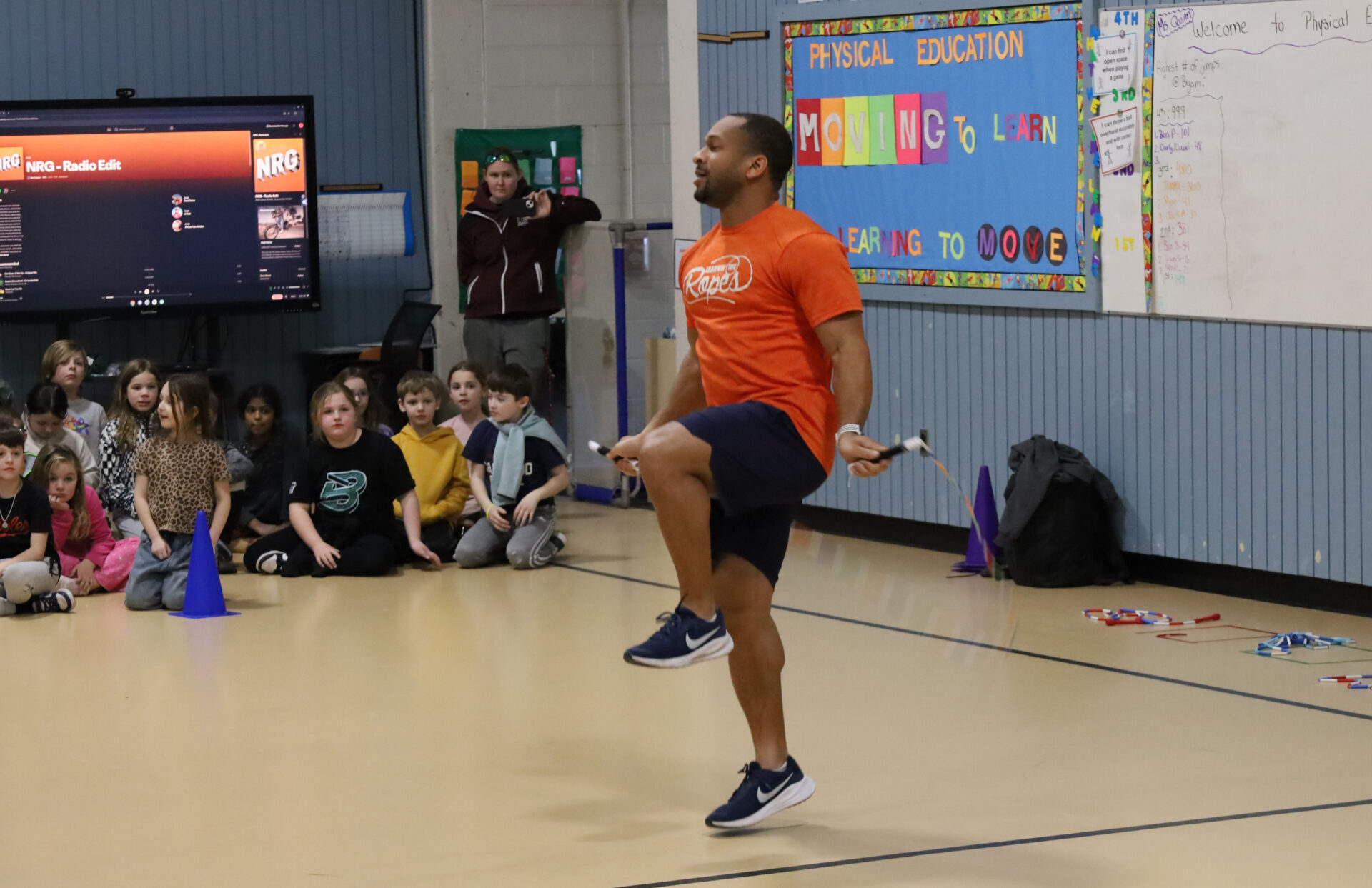Nick Woodard of Learnin’ the Ropes brought his energetic jump rope enrichment program to Byam Elementary School in Chelmsford on Wednesday, Feb. 5.