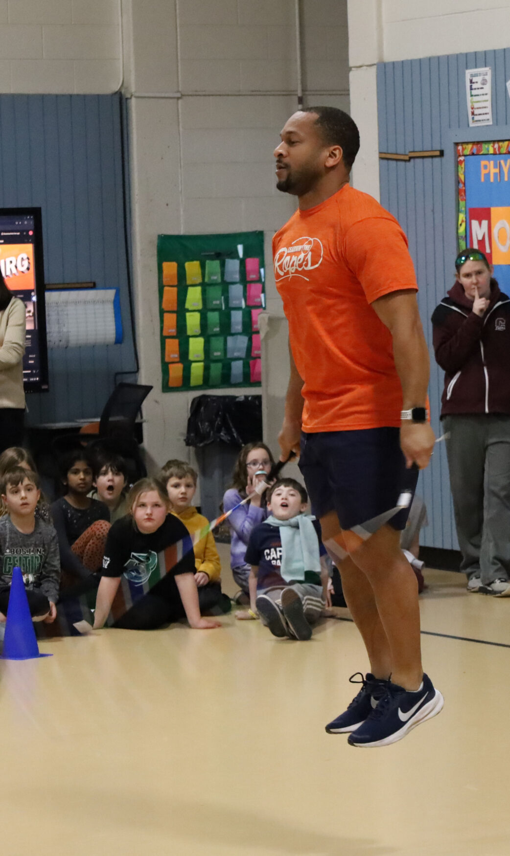 Nick Woodard of Learnin’ the Ropes brought his energetic jump rope enrichment program to Byam Elementary School in Chelmsford on Wednesday, Feb. 5.