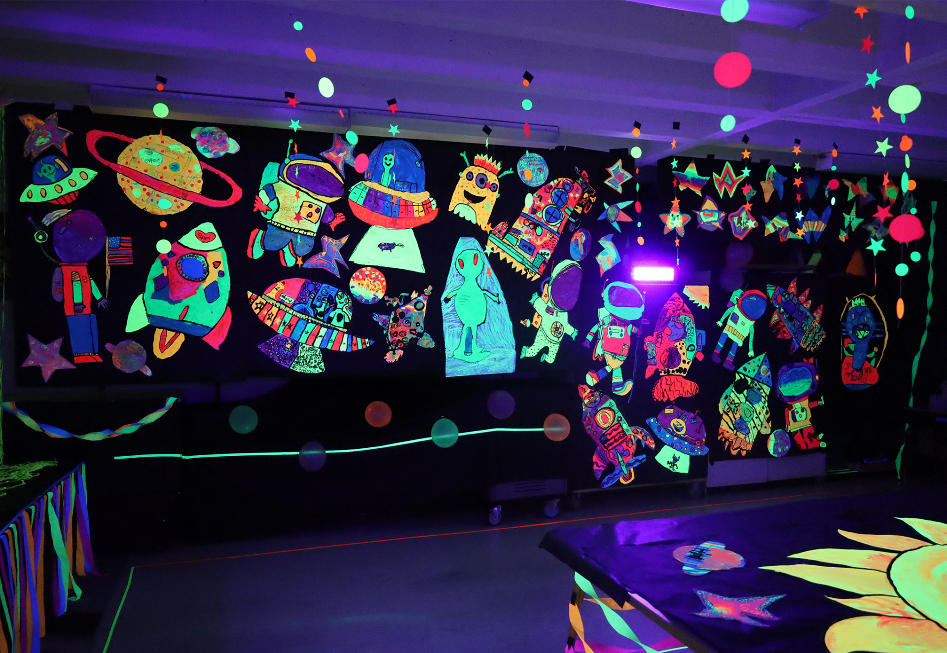 The art room was transformed into a glow-in-the-dark galaxy during Byam Elementary School's Art Night on Wednesday, May 27, 2026.